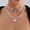 Multi-Layer Faux Pearl Love Heart Pendant Necklace for Women New Fashion Y2K Choker Party Jewelry Occasions