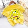 Cute SpongeBobs T-shirt Kids Anime Round Role Boys Girl Toddler Cotton Streetwear Tees Casual Short Sleeve Childern Clothes Tops