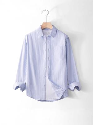 Men's Light Blue Slim Fit Classic Striped Long Sleeve Shirt - Spring & Autumn Fashion Style