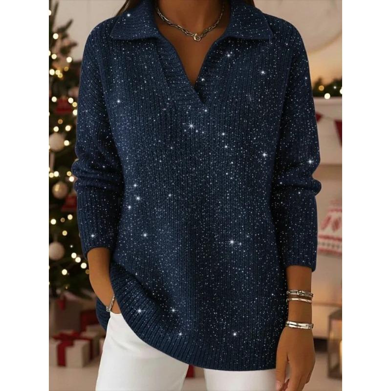 Effen Pullover Lange Mouwen Omgeslagen Kraag Losse Pasvorm T-shirt