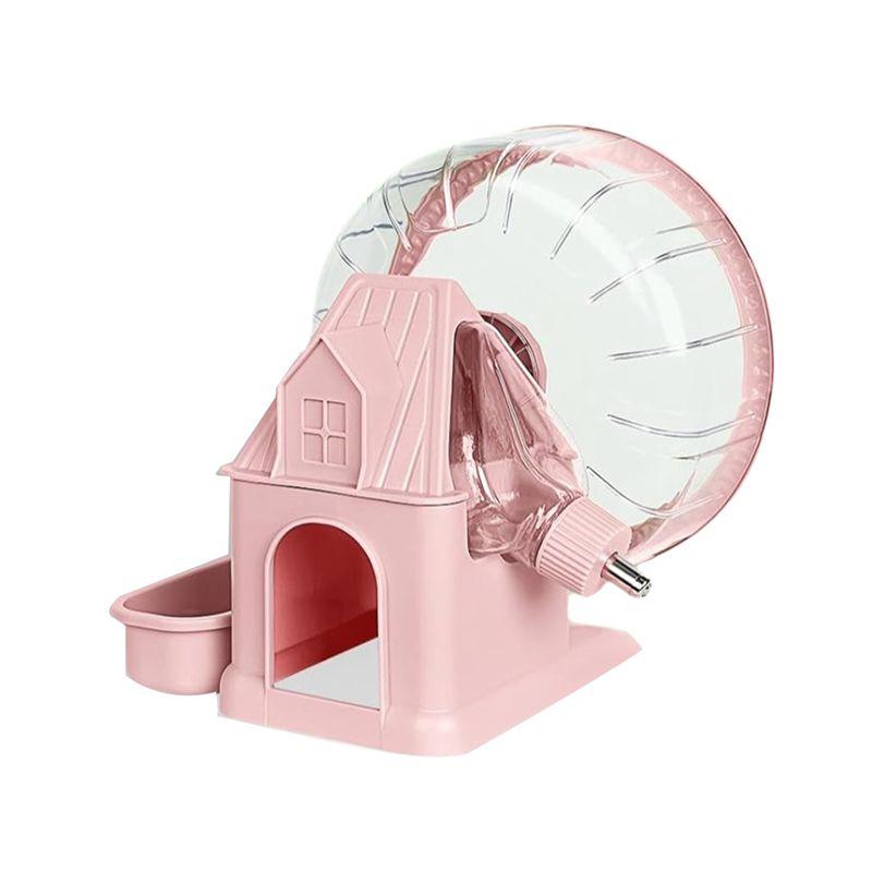 Practical-4 In 1 Quiet Hamster Exercise Wheel, Multi Functional Hamster House With Running Wheel, Water Bottle, Food Bowl розовый