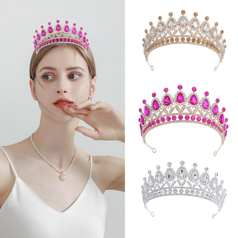 The Bride's Colorful Rhinestone  Baroque European and American Diamond Princess  Round Tiara Hair Accessory Wedding Dress and Crown