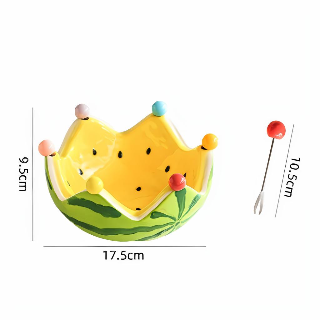 Watermelon Fruit Plate Creative Ceramic Fruit Fork Set Large Capacity Living Room Coffee Table Fruit Bowl Plate Cute Ornaments