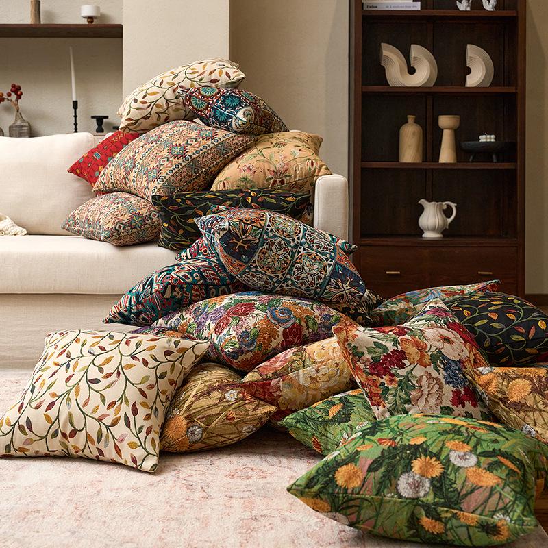 Soft Retro Floral Jacquard Cushion Cover - Without Pillow Insert