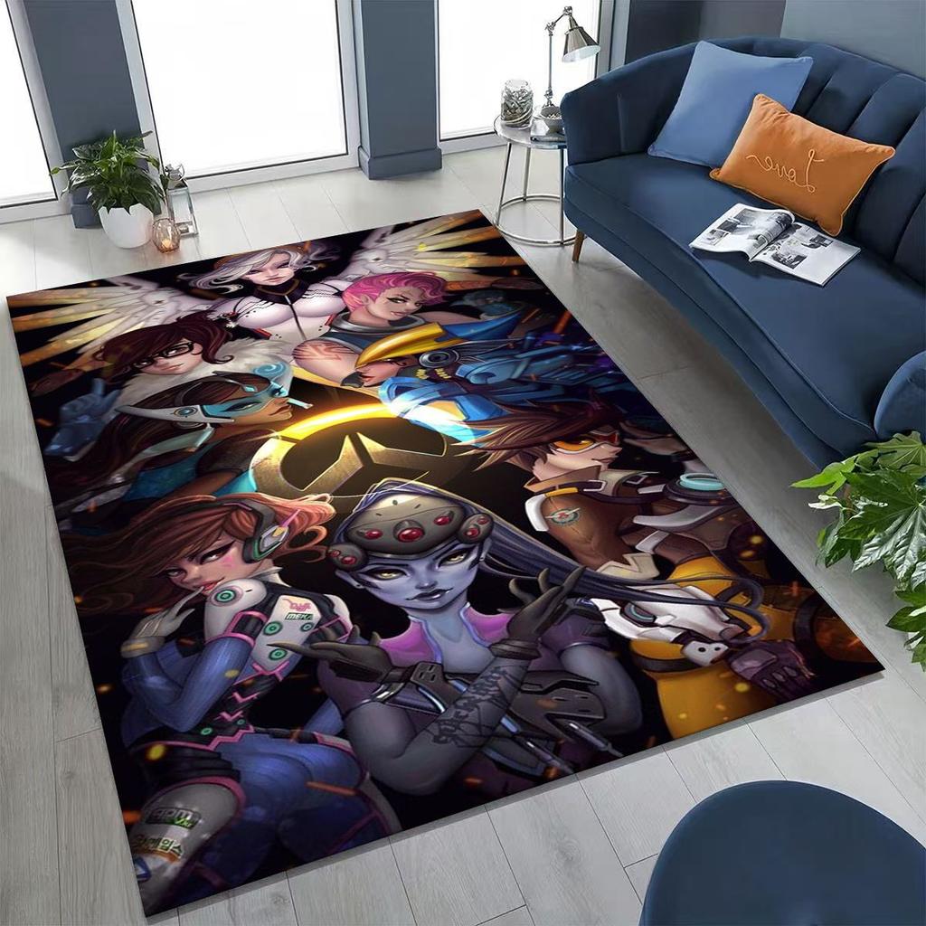 Game OW Overwatch D.VA Mei Reaper Cartoon 3D Rug for Bedroom Living Room Sofa Home Doormat Decor, Large Kids Non-slip Floor Mat