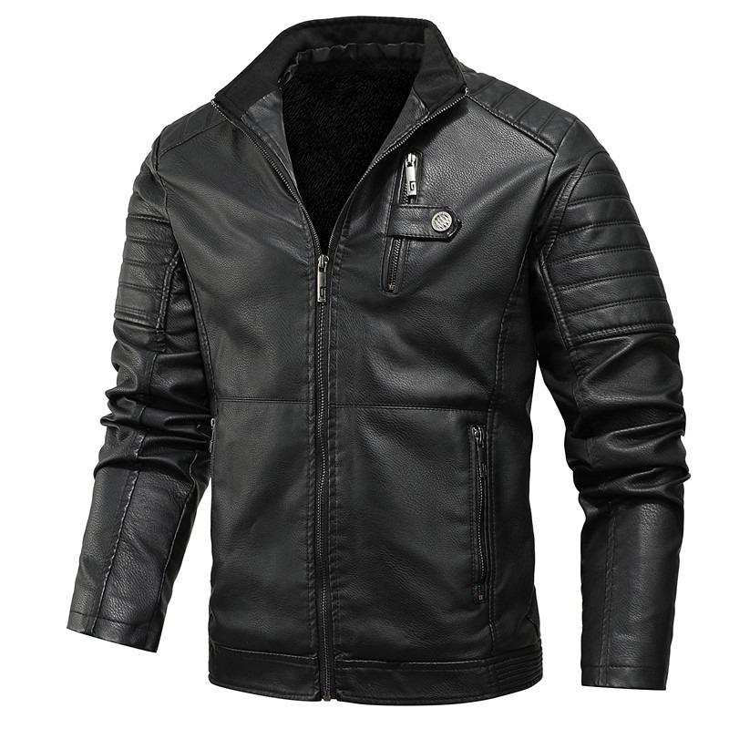 Men S Vintage Pu Leather Jacket Fleece Lined Thick Outerwear