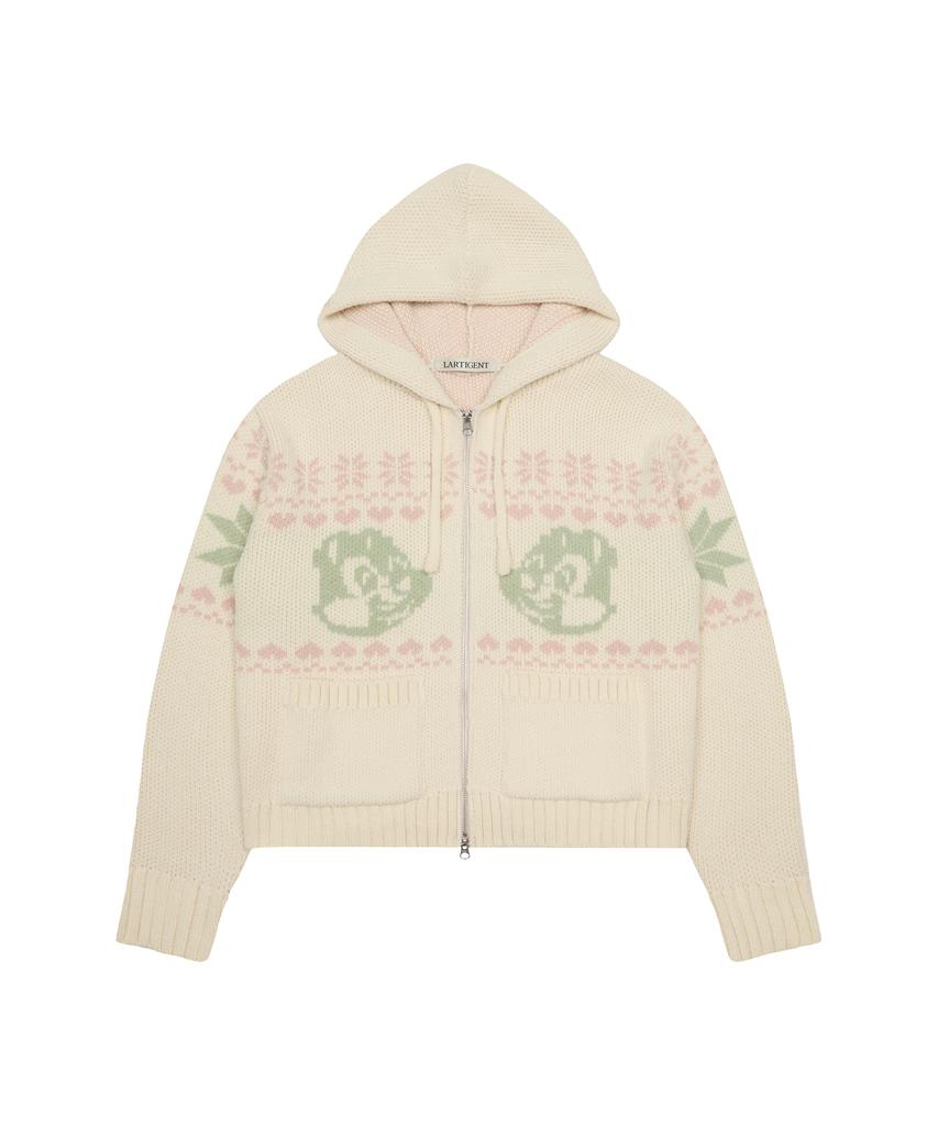 LARTIGENT [Disney] Chip And Dale_Knit Hood Zip-Up(Beige)