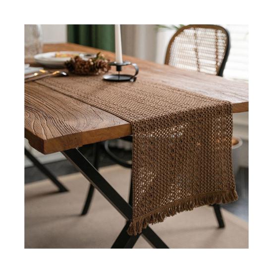 Cotton Linen Table Runner Tassel Table Flag Reusable Holiday Table Decor for Restaurant Dining