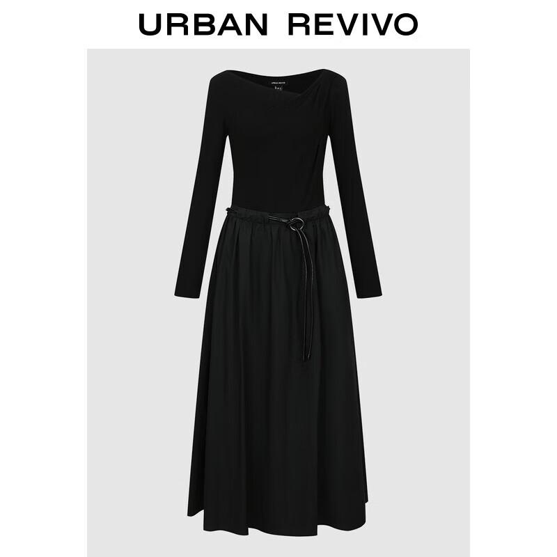 UR 2025 Autumn French Draped Neck Belted Dress