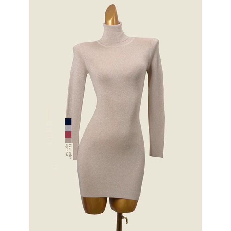 Trade Original Order Turtleneck Bottoming Dress Gold and Silver Silk Slim Fit High Elastic Autumn and Winter Inner Wear Long Sleeve Knitted Hip Skirt
