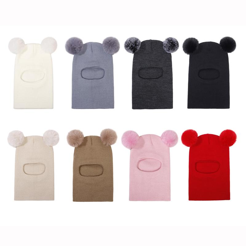 Bommel Baby Wintermütze Schal Einteiler Kinder Strickmütze Warme Ohren Hals Kinder Motorhaube Säuglingsmütze für Mädchen Jungen 1-5 Jahre