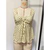 American Retro Polka Dot Camisole Women Drawstring Waist Peplum Low Neck Top