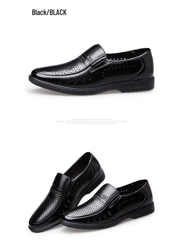 Warrior Men's Genuine Leather Slip-On Formal Shoes for Middle-Aged and Elderly - Non-Slip Casual Spring/Autumn Footwear