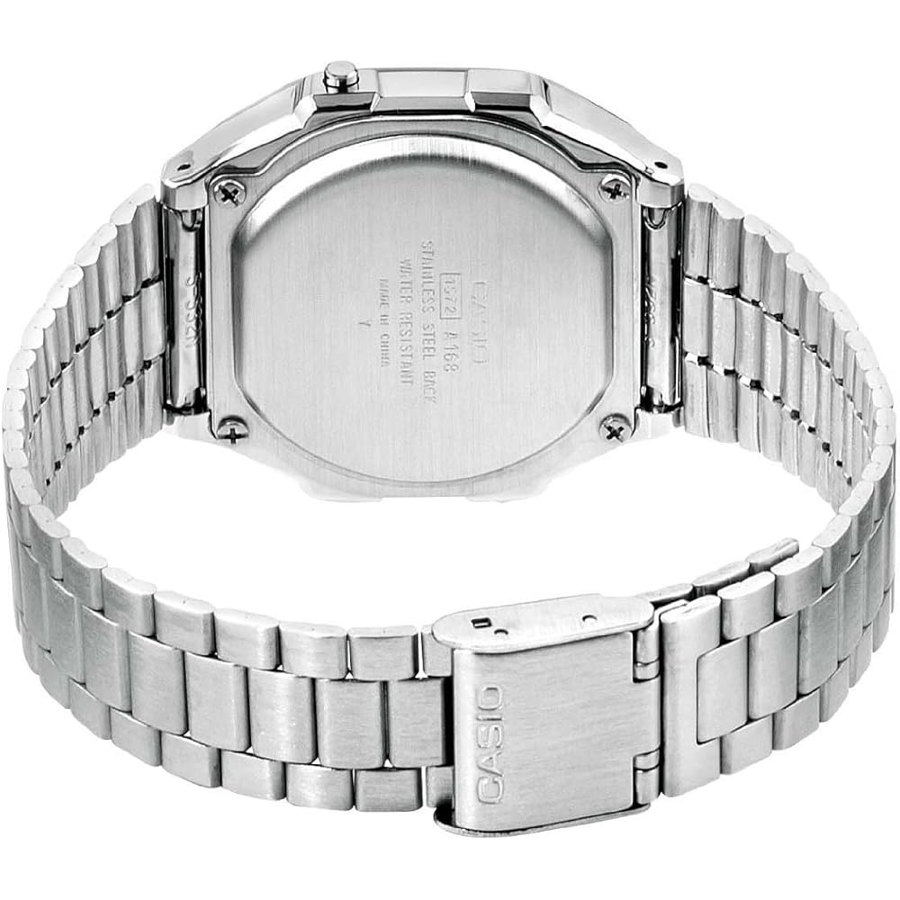 Casio A168WA-1 Classic Digital Bracelet Watch Men's Silver Stainless Steel Water Resistant