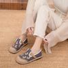 Johnature Ethnic Style Embroidered Cloth Shoes Handmade Cotton Linen Soft Sole Breathable Women's Flat Shoes