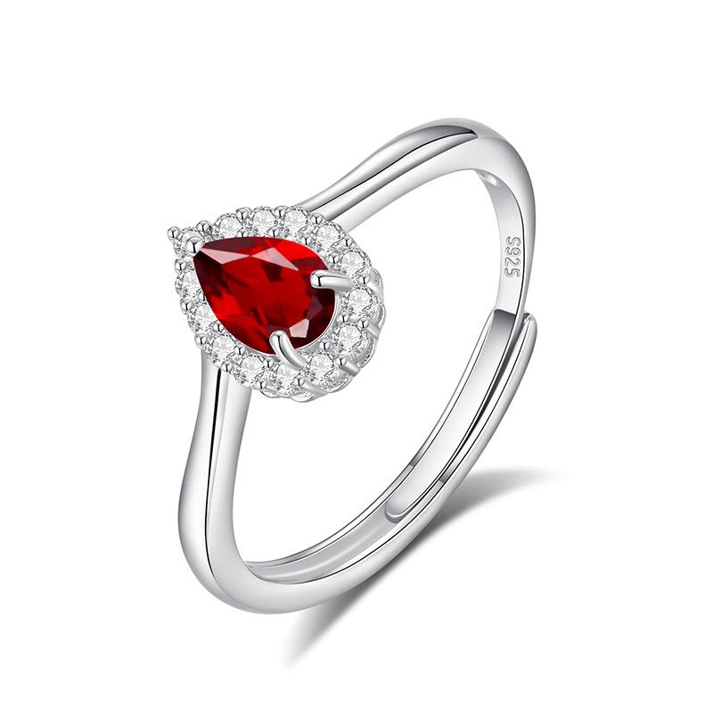 Classic S925 Sterling Silver Ring, Oval Natural Crystal & CZ Adjustable Band for Ladies