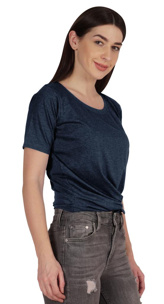 Inkmeso Summer Twist Front Knot Crop Top For Women With Short Sleeves Tee