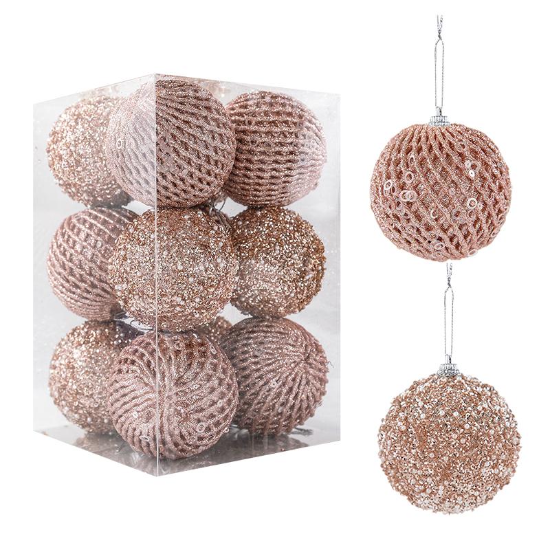12Pcs 8cm Christmas Tree Balls Ornament Big Glitter White Red Xmas Tree Hanging Pendant Decoration For Home 2025 New Year Gift