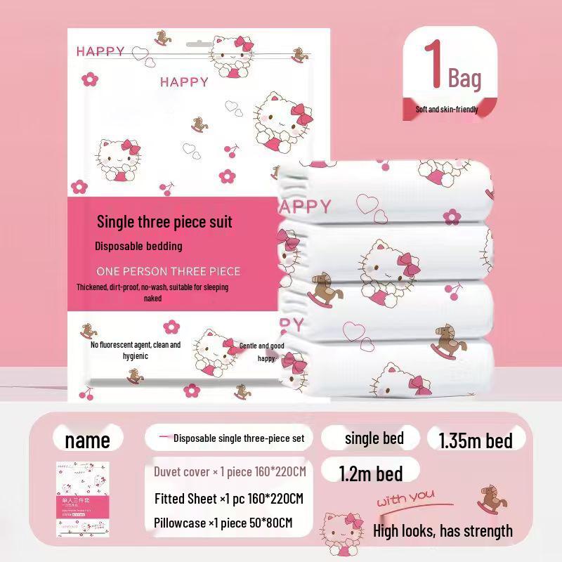 Disposable Travel & Business Trip Bedding Set: Stain-Resistant, No-Wash, Sterilized, Thick, Portable, Double Bed 4-Piece Set