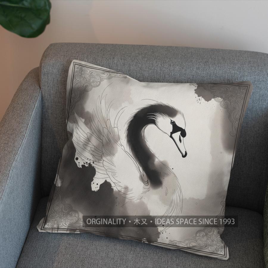 

2D Stylish Black Swan Artistic Pattern Pillow Covers Pattern Cushion Cover Suitable for Sofa Bedroom Car Pillow Cover 40x40cm
