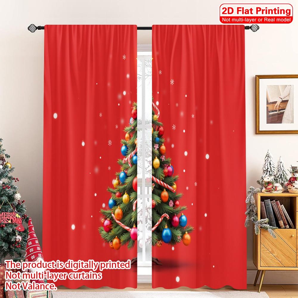 

2pcs 2D flat printing Merry Christmas Curtains Festive Christmas Tree Ornaments Polyester Without Electricity Holiday 52.50×116.00 CM 2pcs