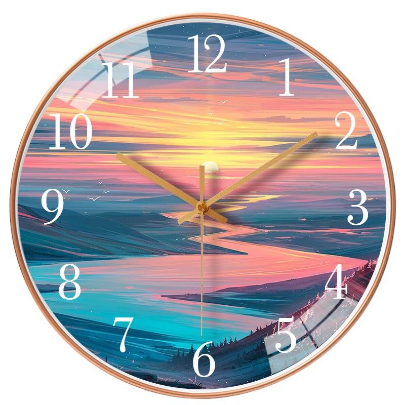 8-Inch 20Cm Personality Pink Sunset Clock Decorative Wall Clock Living Room Bedroom Home Clock Mute