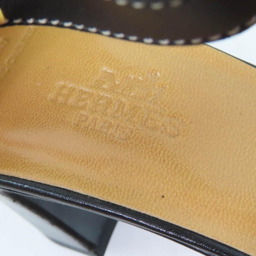 Excellent HERMES Sandals Ankle Strap with API Metal Black Leather Women 35.5 Used