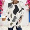 Women Plus Size Round Neck Long Sleeve Abstract Printed Loose Longline T Shirt With Pockets