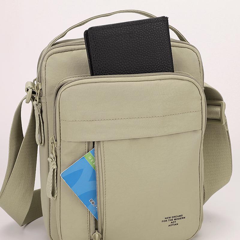 Nylon Crossbody Bag with Top Handle and Multiple Zipper Pockets for Daily Use Men Women