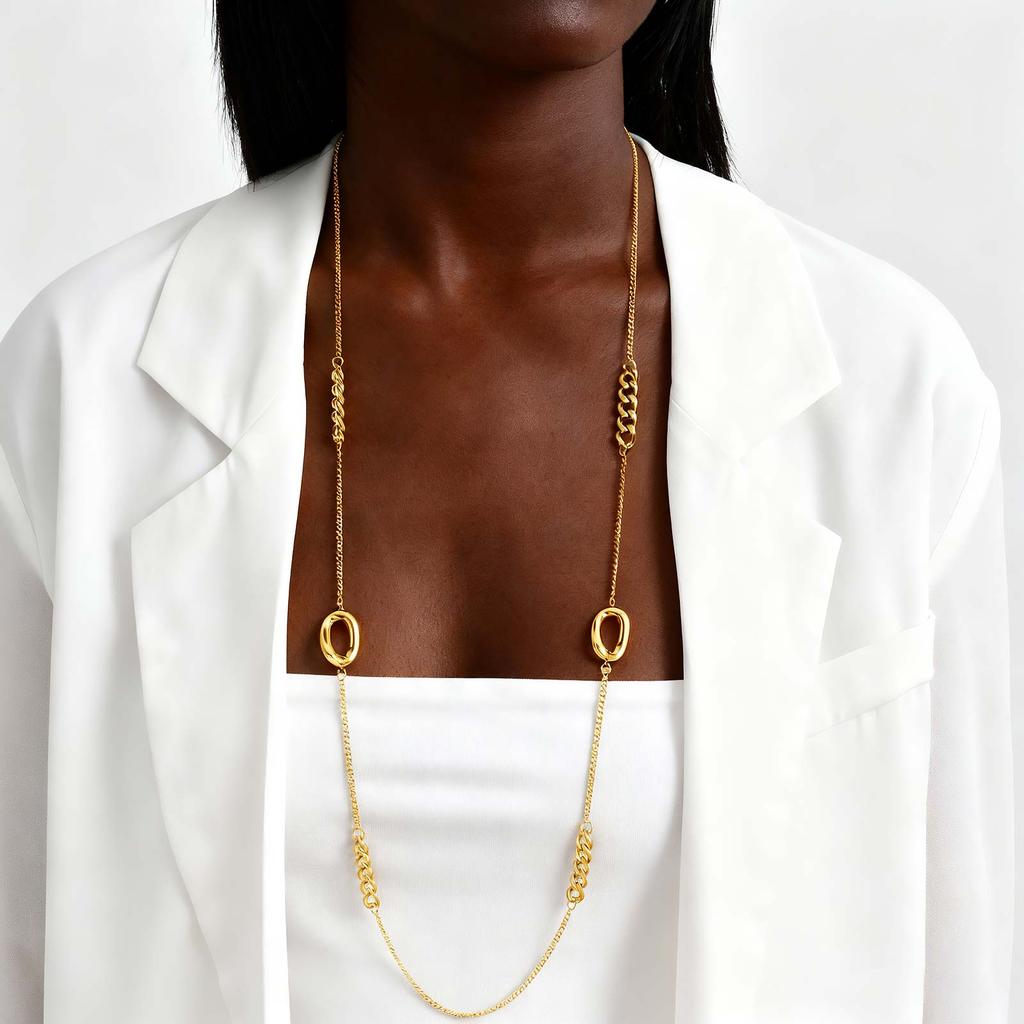 Collar Apilable Irregular para Mujeres Niñas, Collares Geométricos en Forma de Anillo de Acero Inoxidable Chapado en Oro, Joyería de Vestir con Colgantes