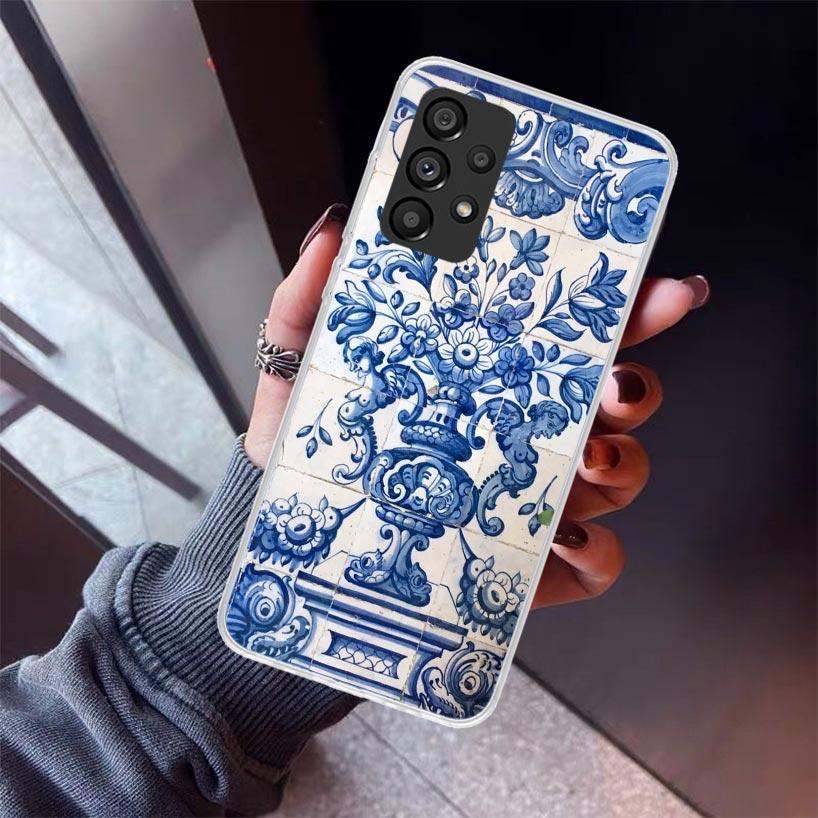 Blue And White Porcelain Phone Case For Samsung Galaxy A12 A52S A42 A32 A22 A51 A50 Note 20 Ultra 10 S10 Plus A71 A70 A31 A30 A1