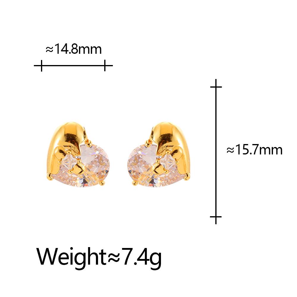 Elegant French Zirconia Heart Stud Earrings for Women - Versatile Light Luxury Fashion