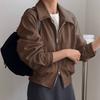 Autumn New Retro Brown Jacket Coat Handsome Trendy Fashion Short Jacket Women