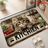Cat Kitchen Wood Grain Fun Cartoon Doormat for Doorway Playful Design Rug Floor Mat Kitchen Accent