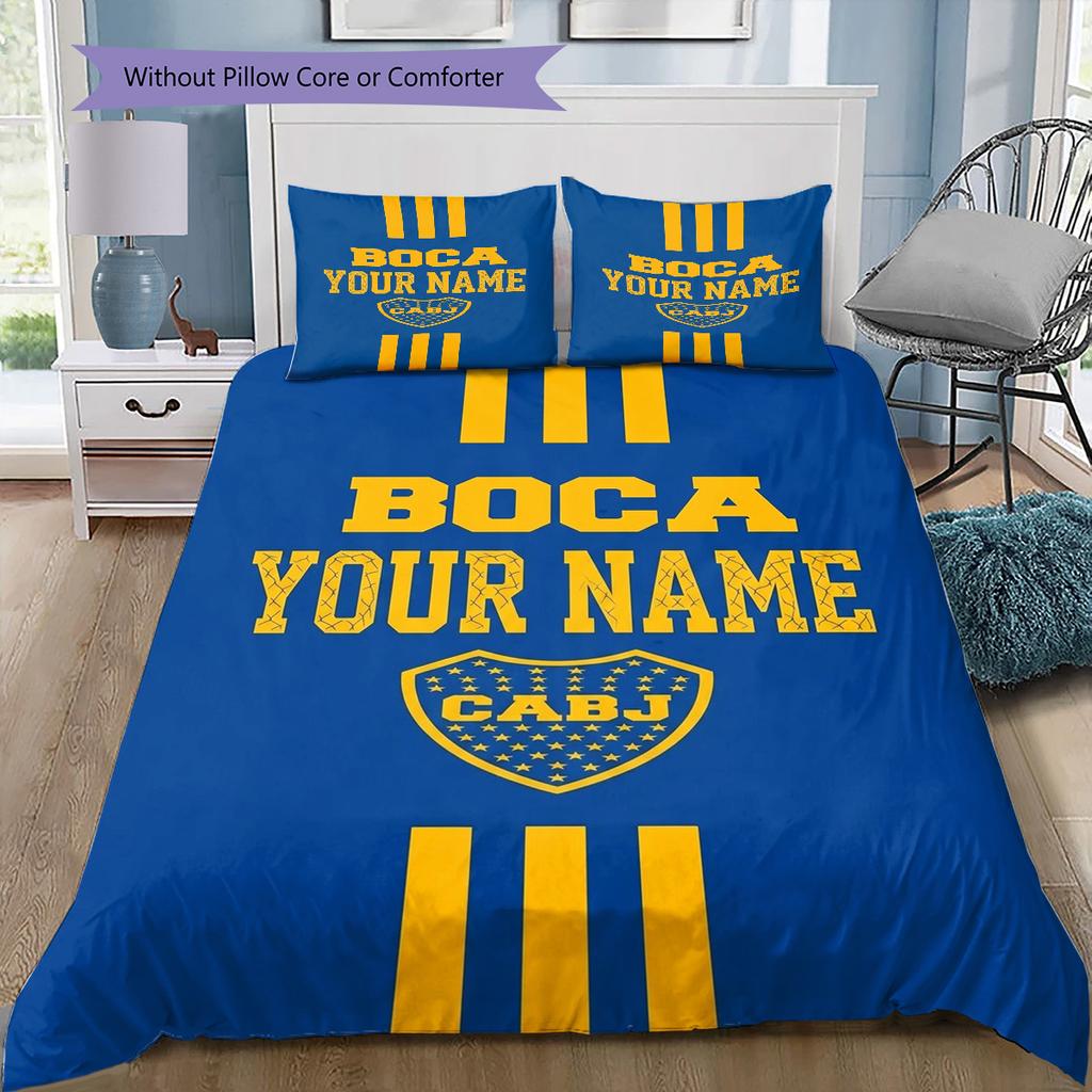 Boca Juniors Crest Custom Name Pattern Bedding Quilt Set Quilt Cover Pillowcase Home Birthday Gift(1 * duvet cover + 2 * pillowcase, without core)