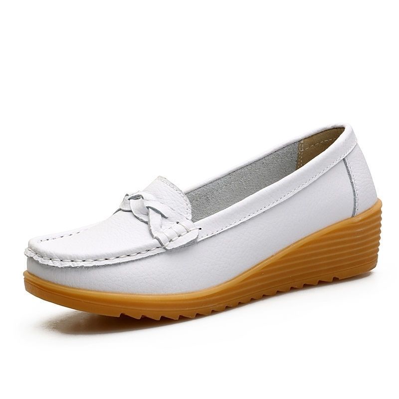 

Дышащие туфли на танкетке с пустой серединой для пожилых матерей, мягкая подошва, туфли Doudou, женские туфли из коровьей кожи 36 белый