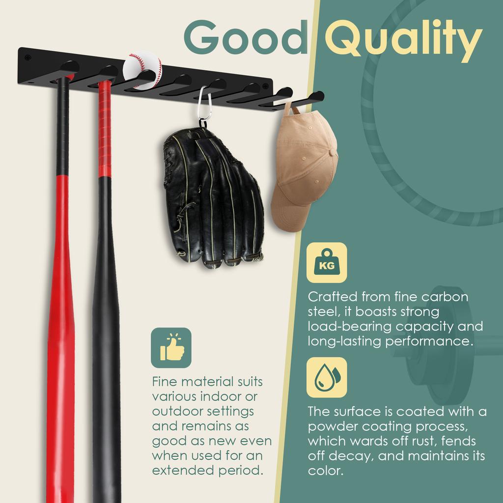 Wall Mount Baseball Bat Rack Hold 14 Bats Home Sports Equipment Organizer Hanger Barbells Holder Hooks for Hangs Bats,Gloves