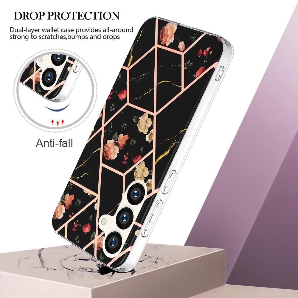 Schwarzes Marmor-Spleißen, abnehmbares Umhängeband mit Schnalle oder Anti-Fall-Ring oder Hülle mit glattem Design für Samsung iPhone, Xiaomi Redmi, Oppo, Nokia Moto …