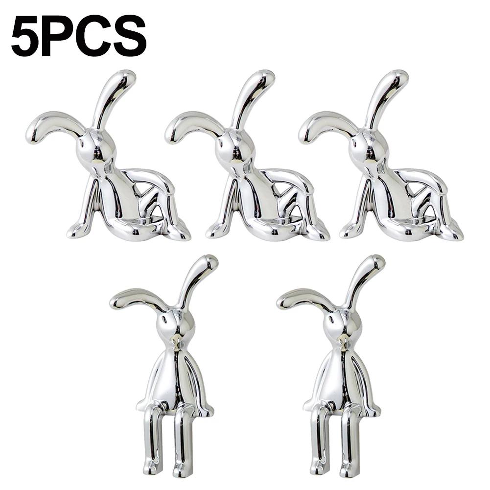 1-6PCS Rabbit Animal Decor Modern Style Cartoon Bunny Sculptures Silver Nordic Rabbit Statue Living Room Decoration
