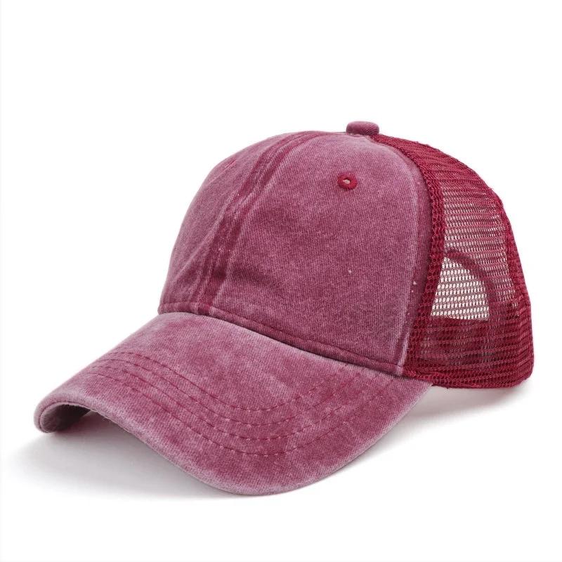 Unisex Washed Cotton Baseball Cap Vintage Solid Color Adjustable Casual Mesh Truck Caps Men Women Summer Outdoor Streetwear Hat