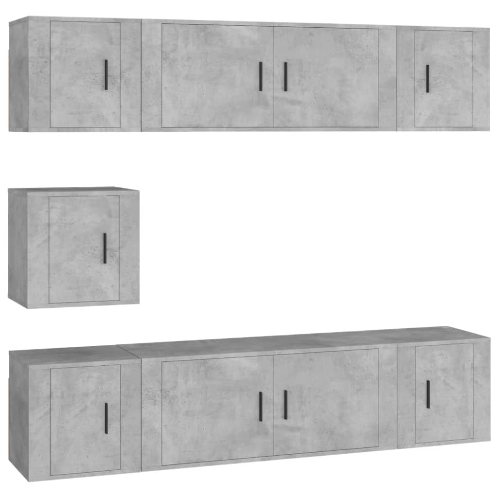 7 piece TV cabinet set concrete grey particleboard