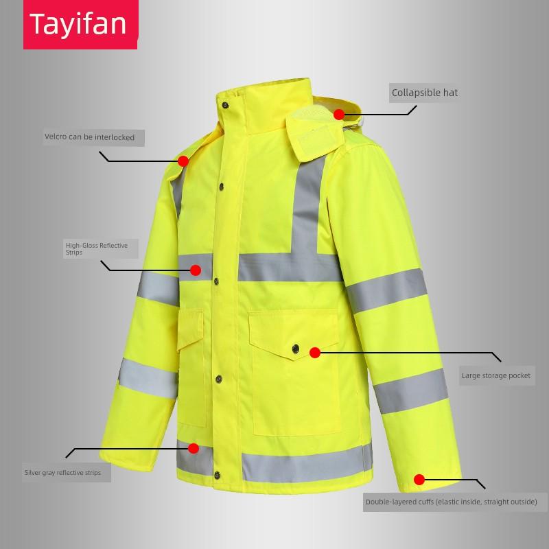 Outdoor Fluorescent Yellow Raincoat Suit Men's and Women's Traffic Road Administration Reflective Warning Separates Rain Pants New Safety Warning Suit