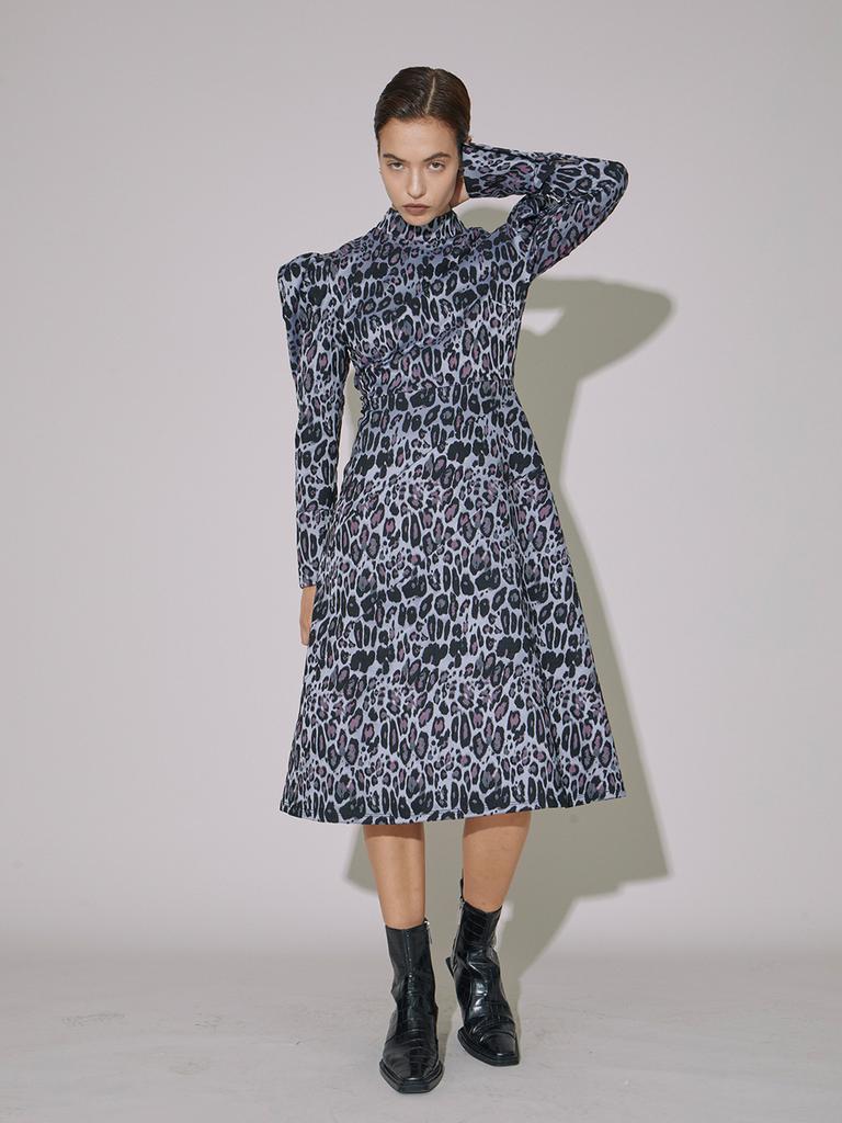VEGAN TIGER Leopard Mock Neck Dress (Purple)