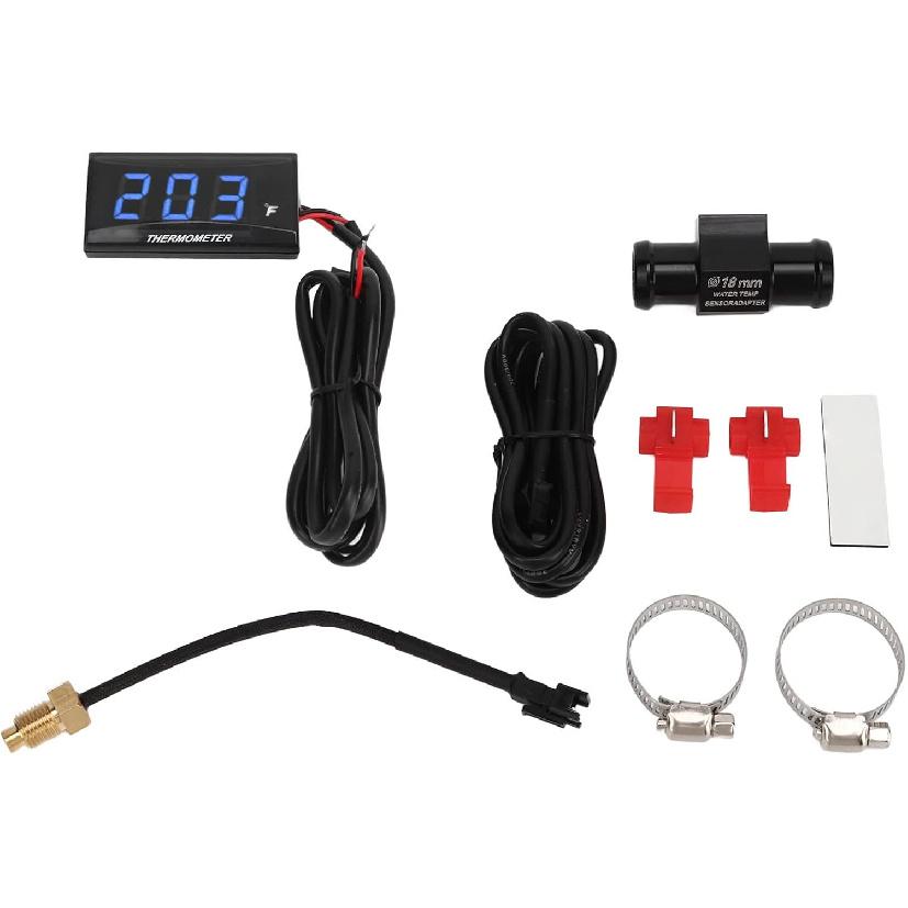 Motorrad Digitales Thermometer, DC 12V Ultra Dünnes Wassertemperaturanzeige Messgerät mit 18mm Sensoradapter und LCD-Anzeige, Digitales Hygrometer Feuchtigkeit