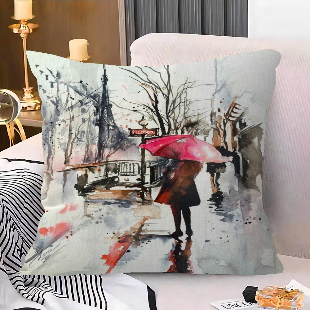 Paris Seine Street Landscape City Decorative Room Aesthetics Pillow Case Home Decor Bedroom Sofa Bed Couch Pillow Cover 45x45