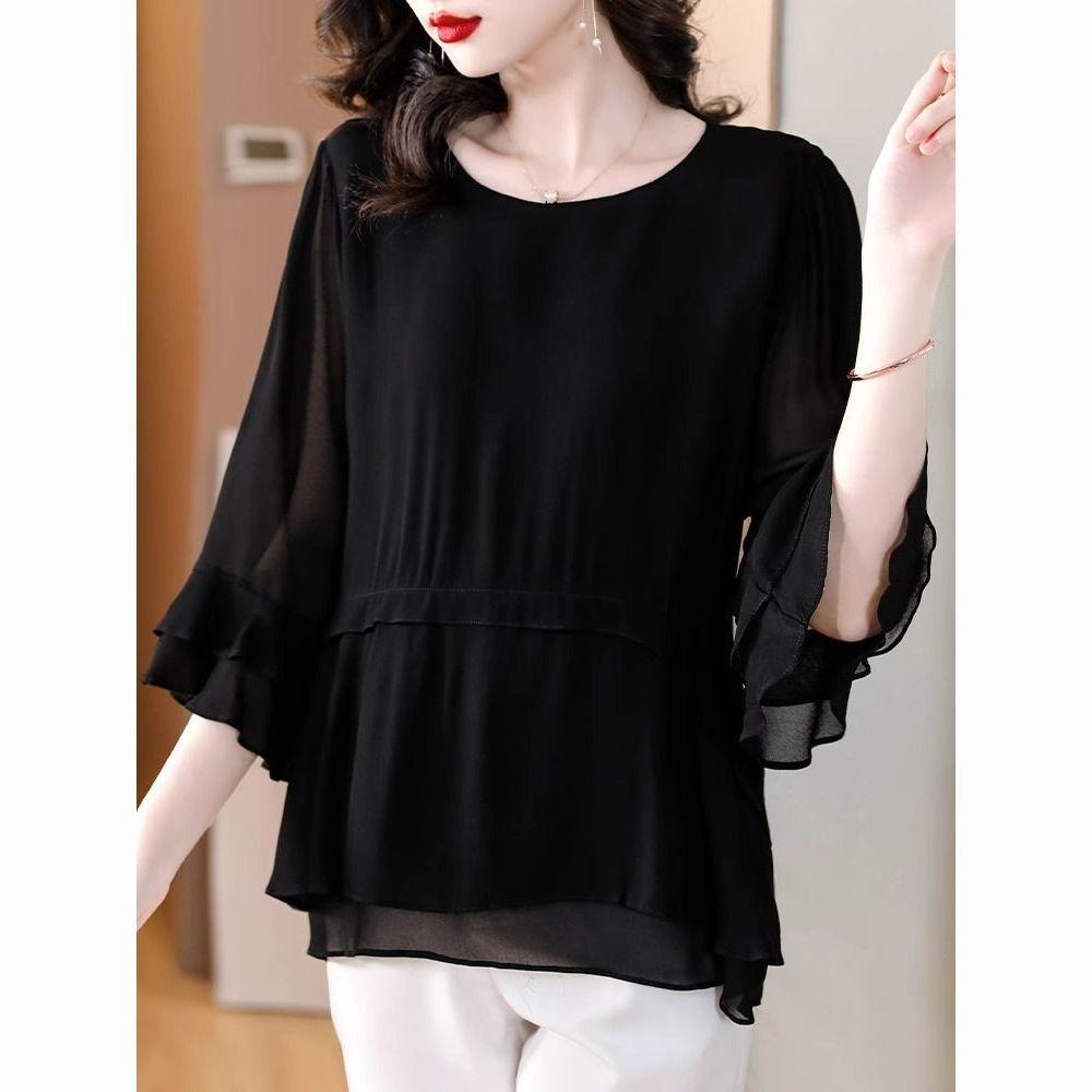 Niche Stylish Black Summer Doll Top: Age-Reducing, Belly-Covering Women's Shirt.