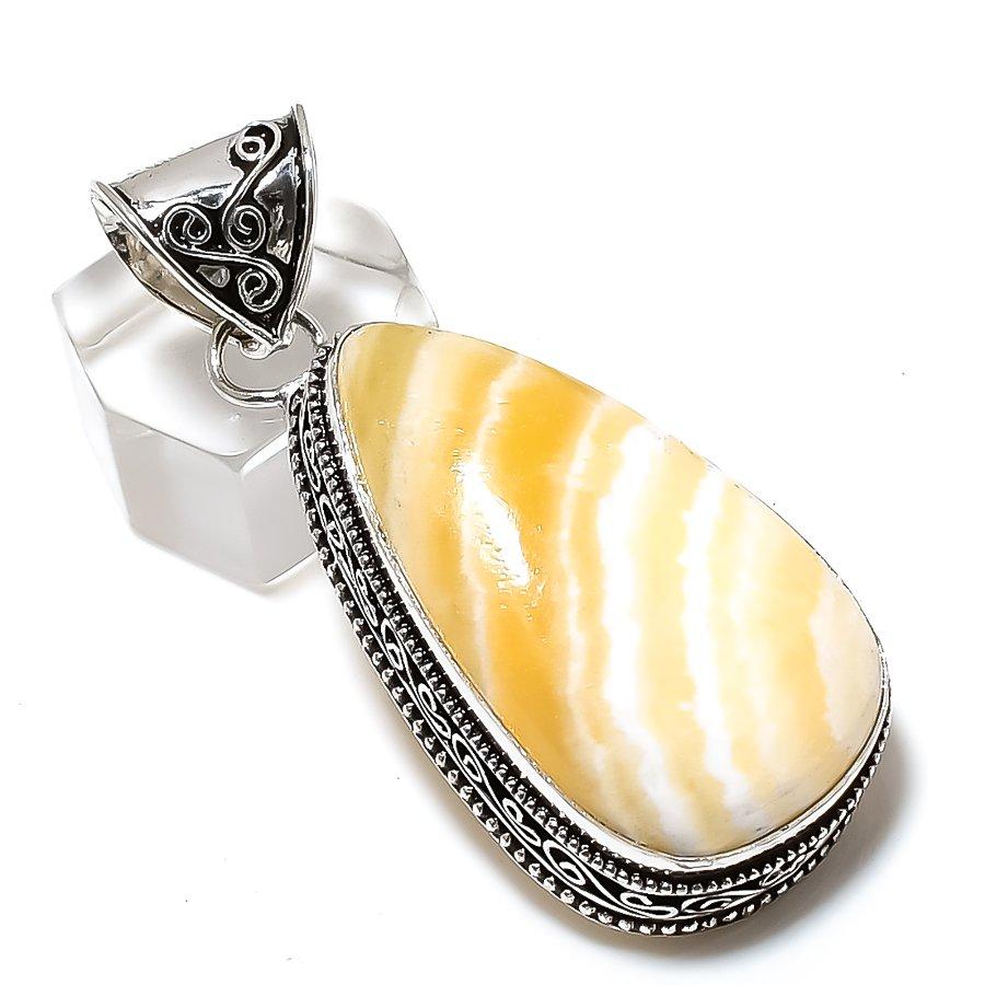Natürlicher gelber Septarien Edelstein 925er Sterlingsilber Schmuck Anhänger 2,21" v3n05