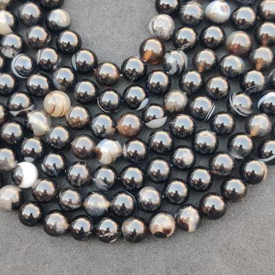 Mărgele de agat cu dungi negre, mărgele rotunde din piatră prețioasă naturală, margele de piatră de 6 mm, 8 mm și 10 mm, margele de șuvițe de 14-15 inci.
