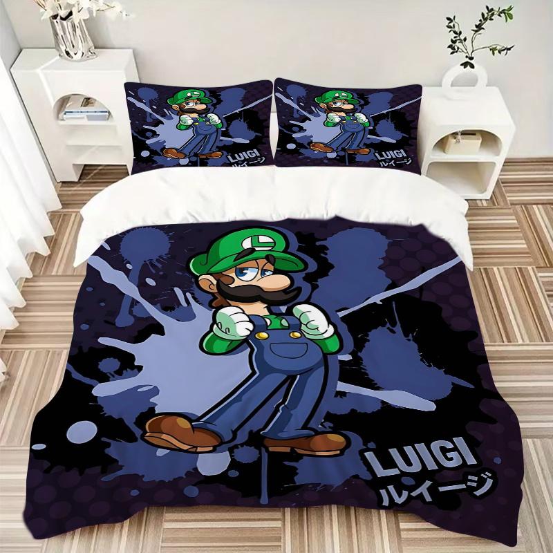 3pcs Luigi's Splash Adventure Printed Quilt Set - Soft and Comfortable Quilt Cover for Bedroom, Guest Room and Dormitory Decorative Bedding