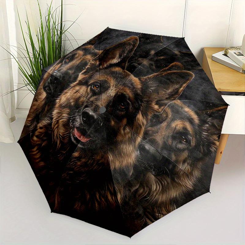 

German Shepherd, Portrait Automatic folding umbrella simple eight rib design, bright color pattern, durable iron frame, ideal for travel an